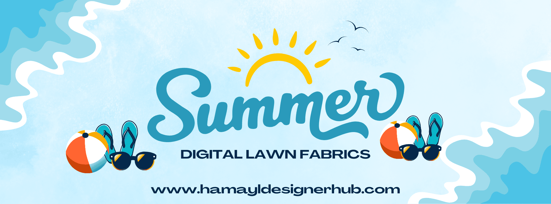 Blue and White Illustrated Summer Facebook Cover