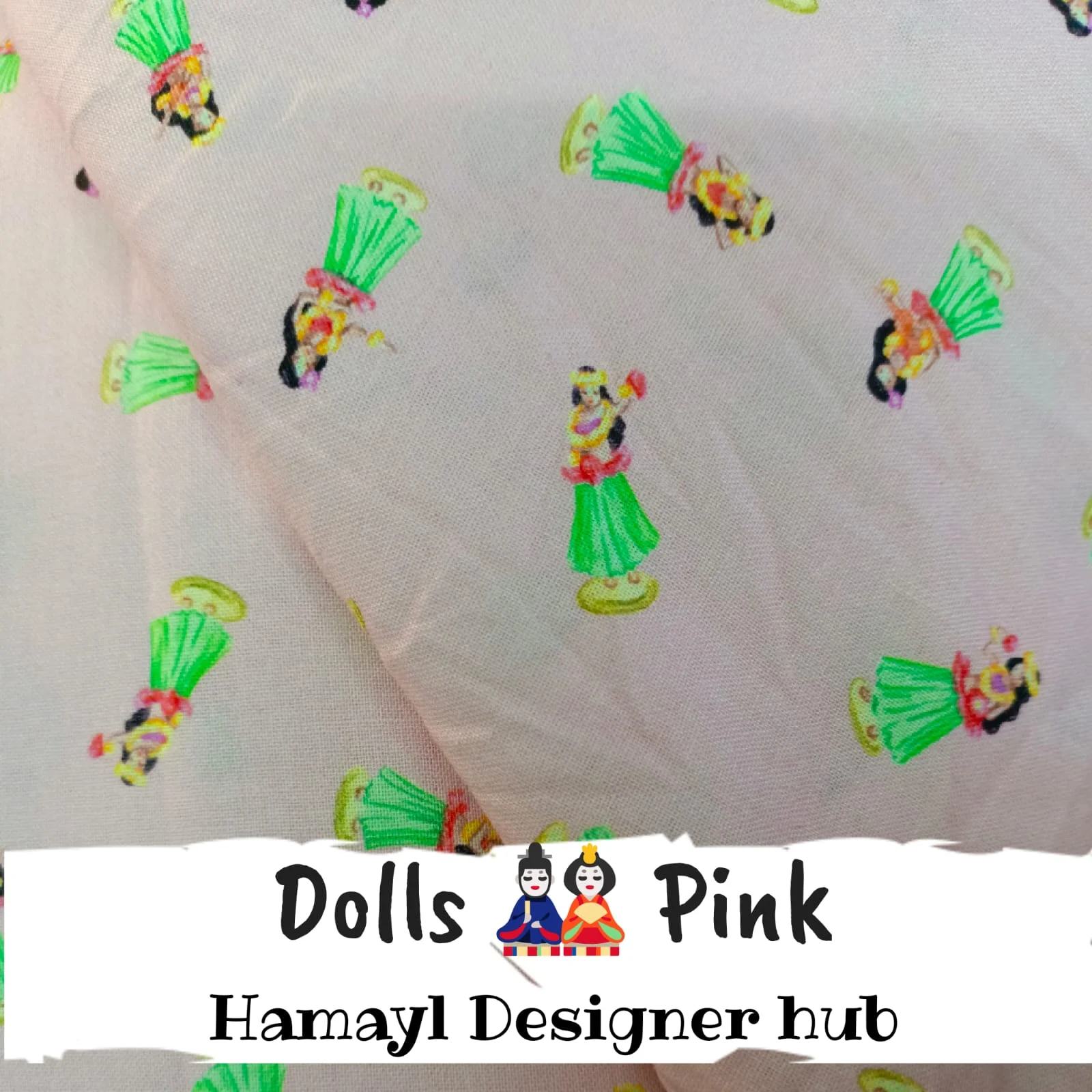 Dolls Pink Funky Cotton Fabric – 45 Inch Width – Dancing Doll Motif on Soft Pink Background – Winter Kidswear and Casual Shirts – Hamayl Designer Hub