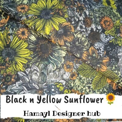 Cotton Black n Yellow Sunflower– 45″ Cartoon Print Cotton Fabric