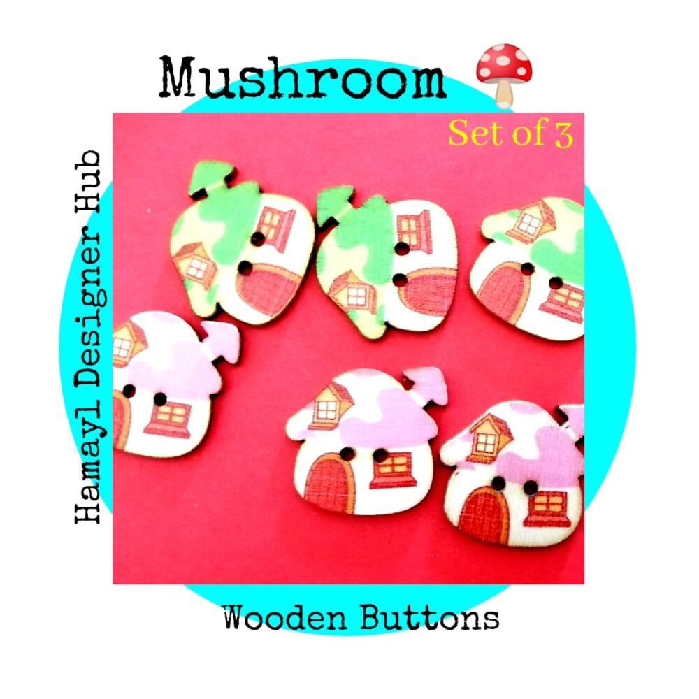 Mushrooms – Set of 3 – decorative buttons for kids dresses