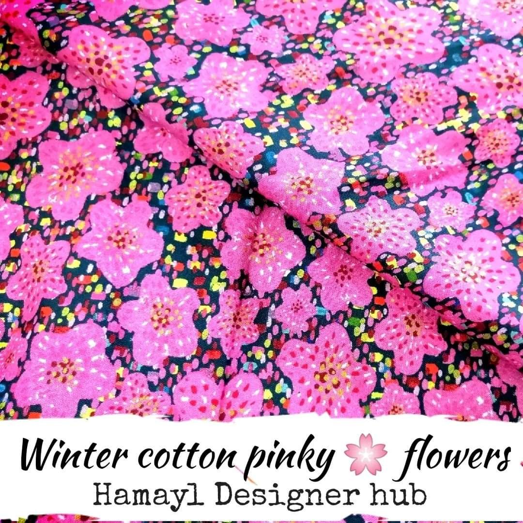 Pinky Flowers – printed winter cotton fabric, unstitched