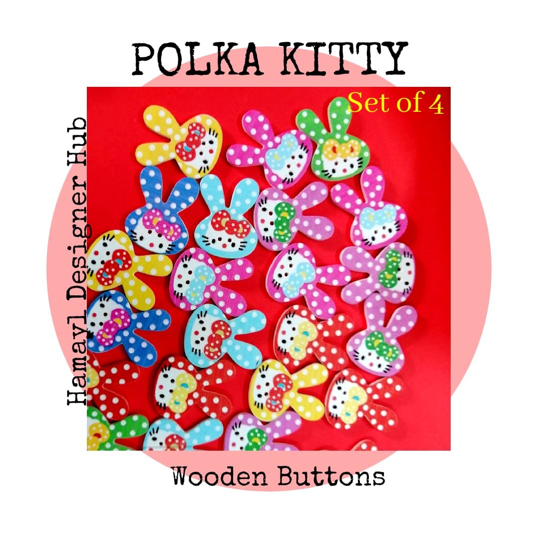 Polka Kitty – Set of 4 – decorative buttons for kids dresses