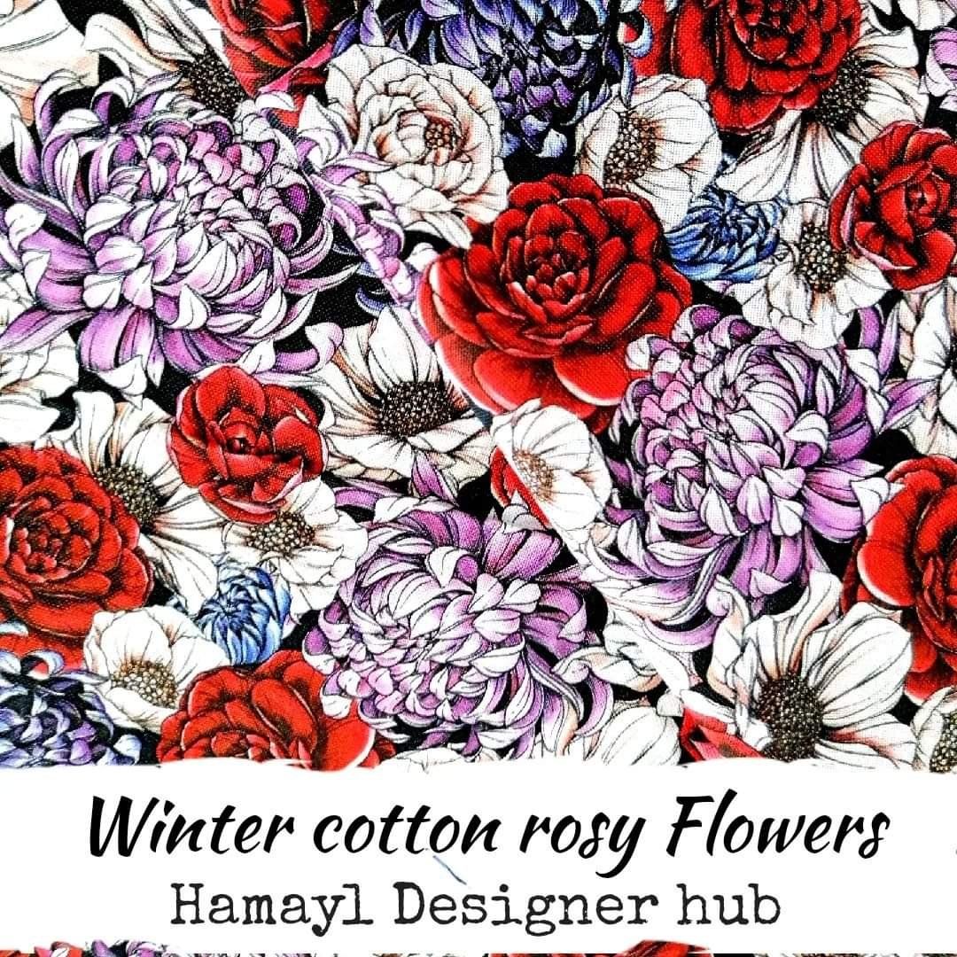 Rosy Flowers – printed winter cotton fabric, unstitched