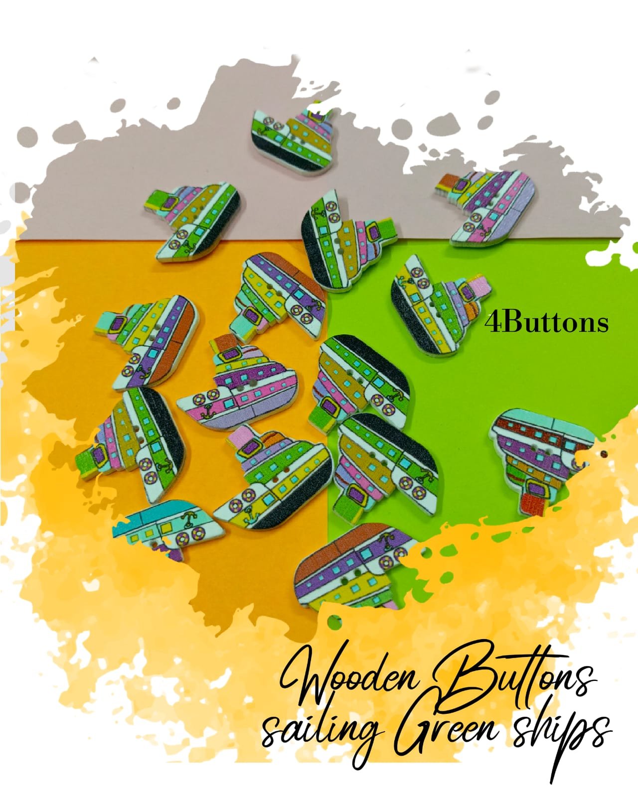 Sailing Green Ships – Set of 4 – decorative buttons for kids dresses