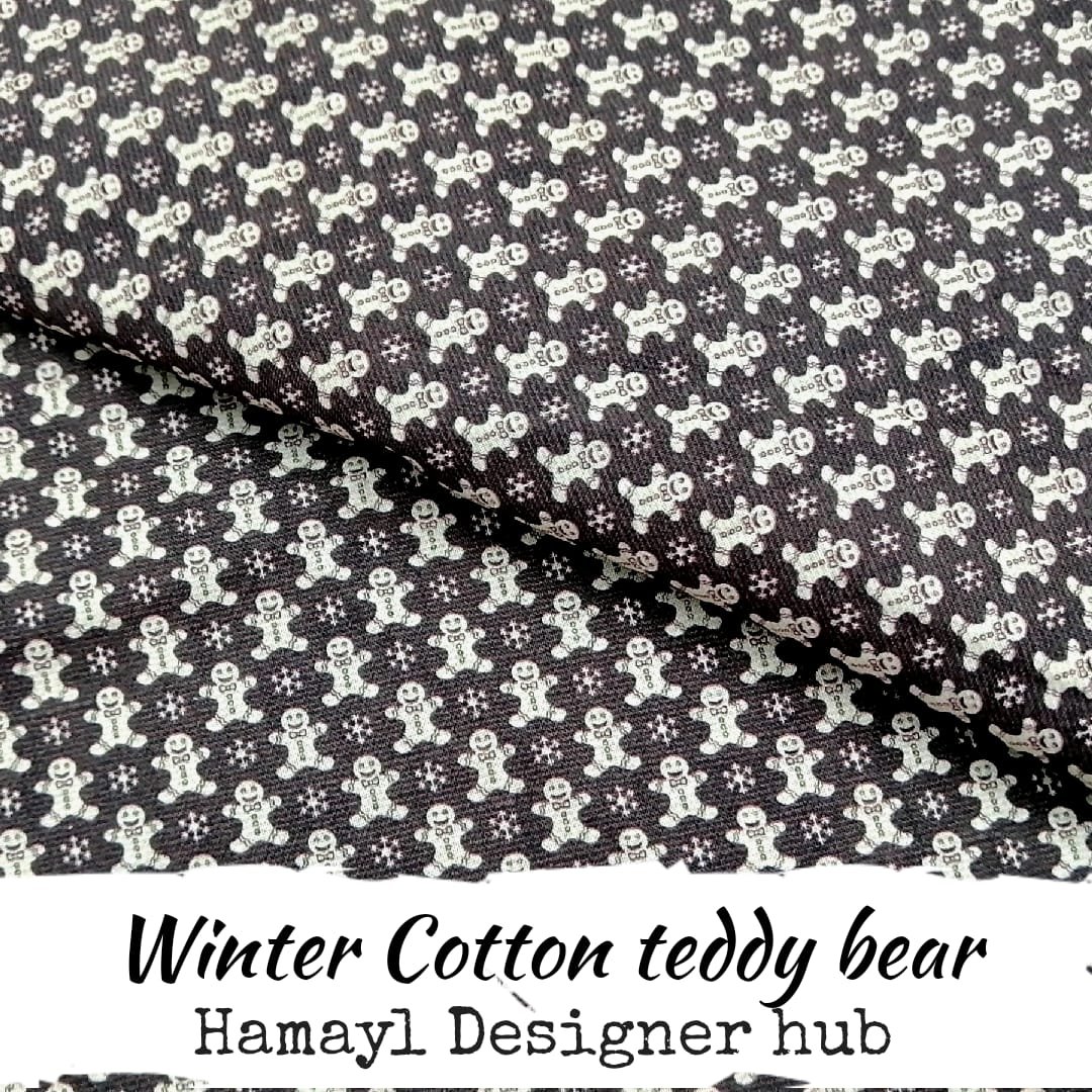 Teddy Bear – printed winter cotton fabric, unstitched