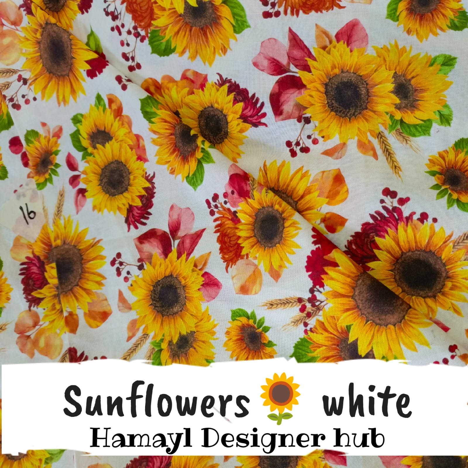 White Sunflower – printed winter cotton fabric, unstitched