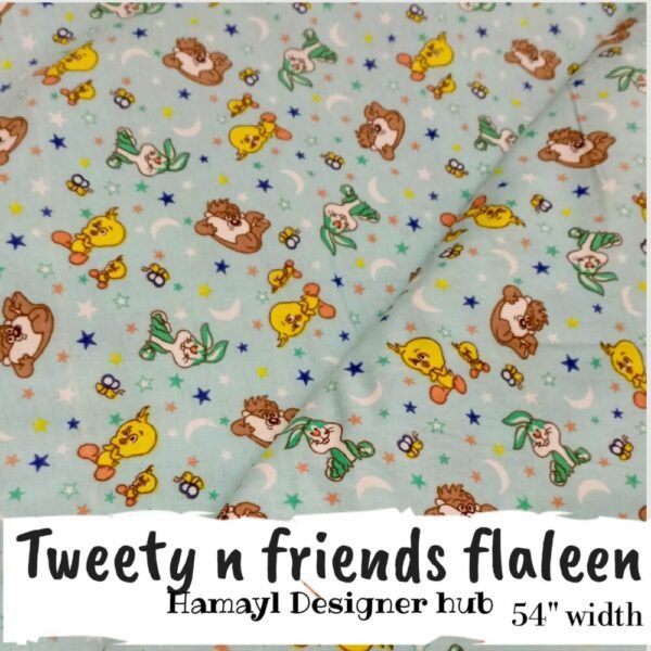 Tweety n Friends - Wide Arz 54 inches - Funky Flannel Fabric - Per Gaz