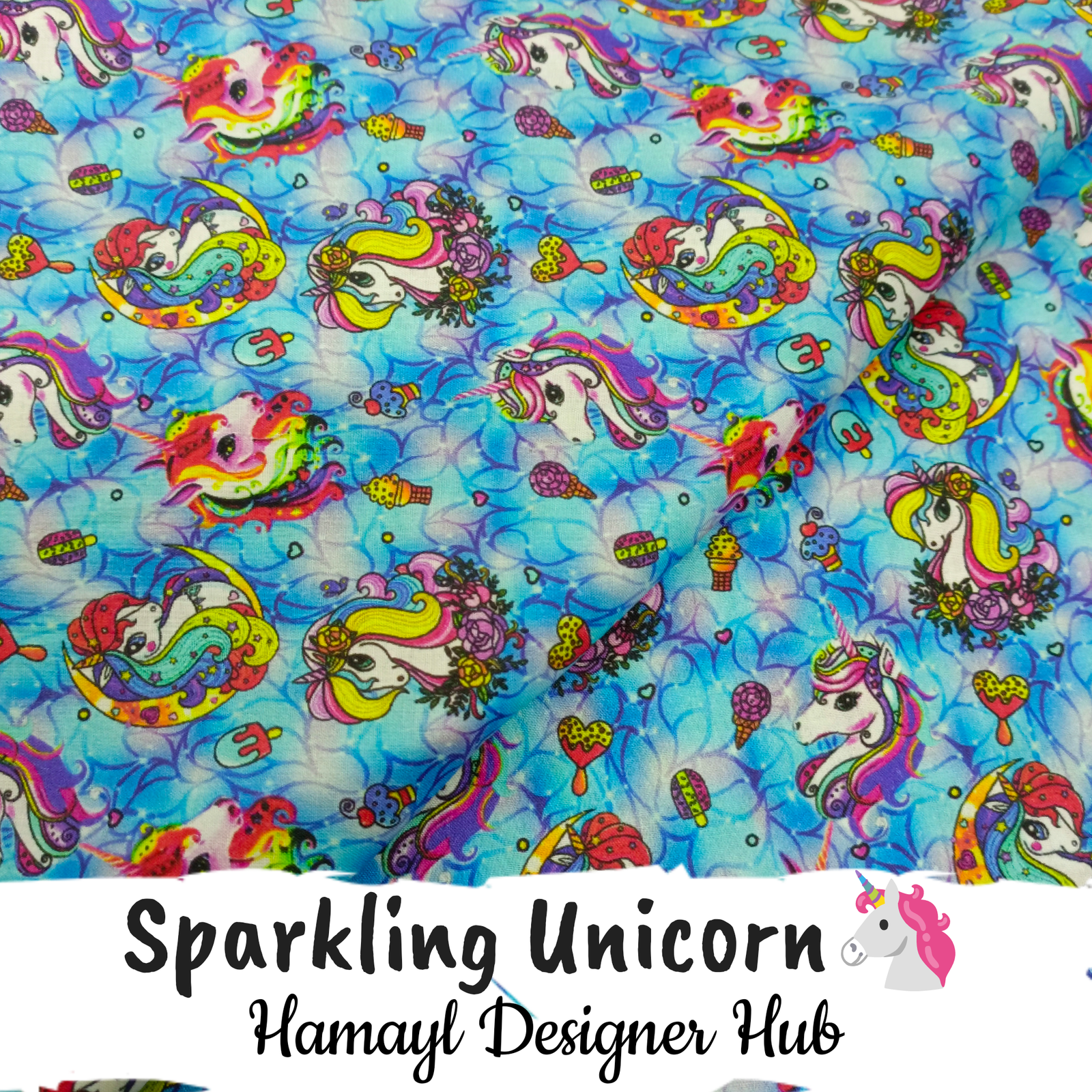 Sparkling Unicorn – digital printed lawn fabric, 45-inch width, unstitched