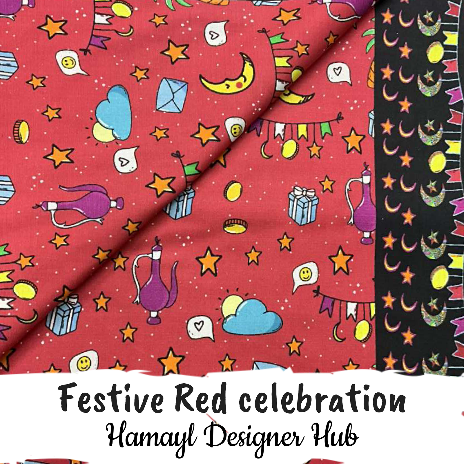 Festive Red Celebration – digital printed lawn fabric, 45-inch width, unstitched