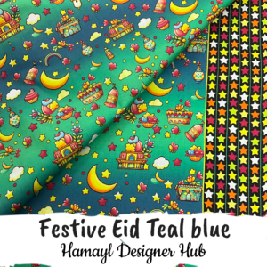 Festive Eid Teal Blue - Funky Lawn - Per Gaz