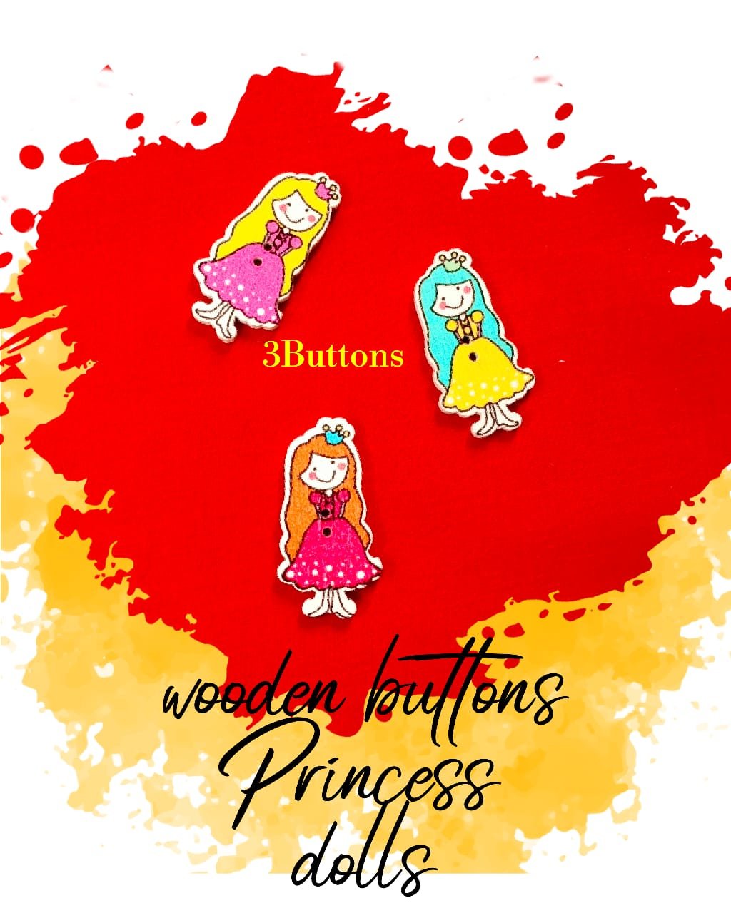 Princess Dolls - Set of 3 - Wooden Buttons