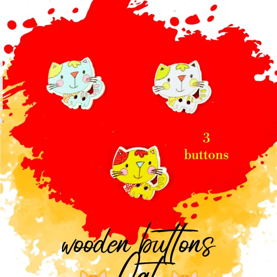 Cat - Set of 3 - Funky wooden buttons