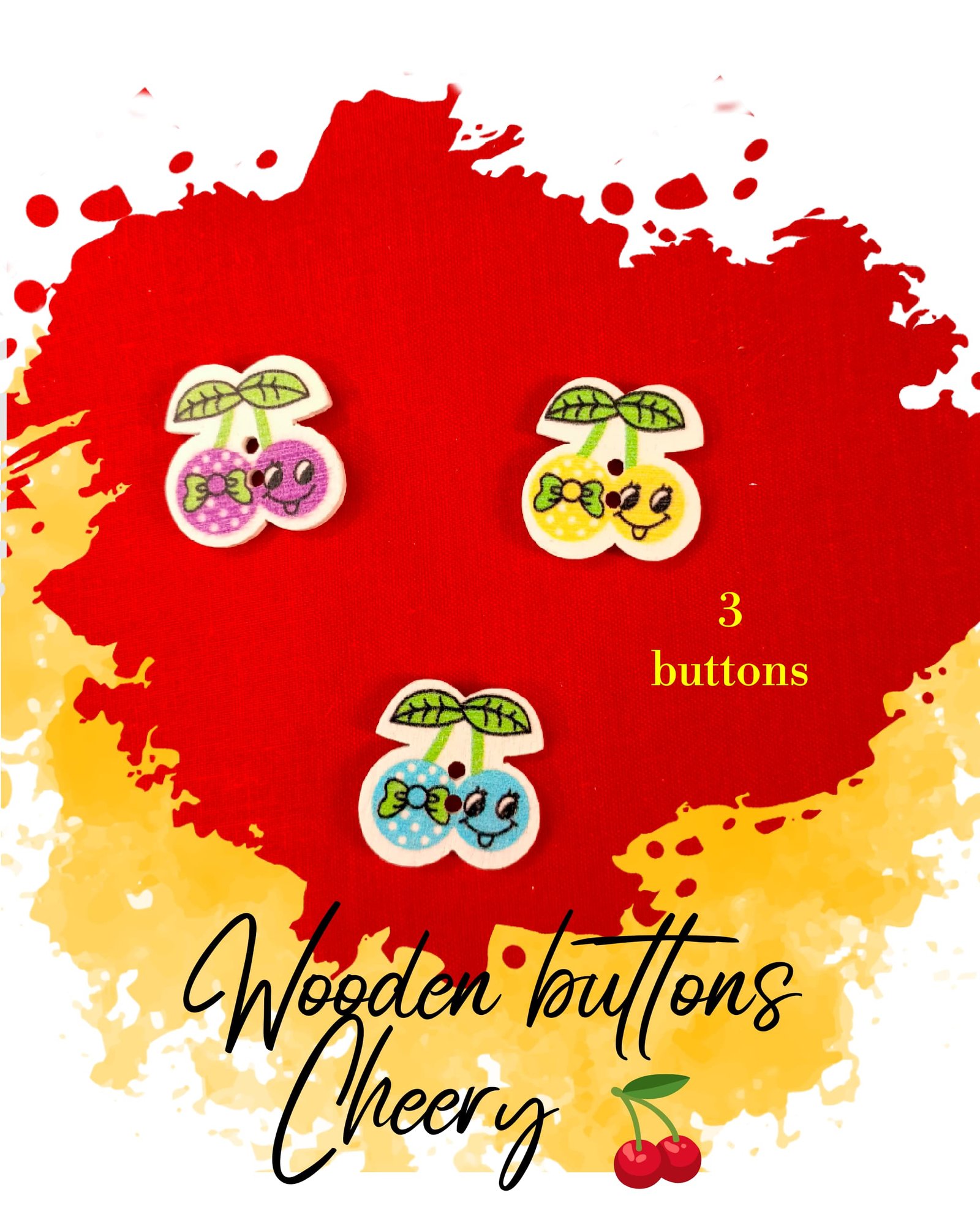 Cherry - Set of 3 - Funky wooden buttons