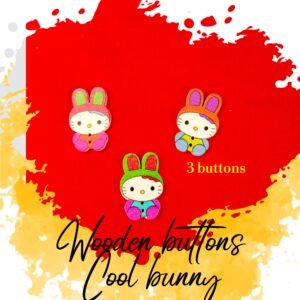 Cool bunny - Set of 3 - Funky wooden buttons