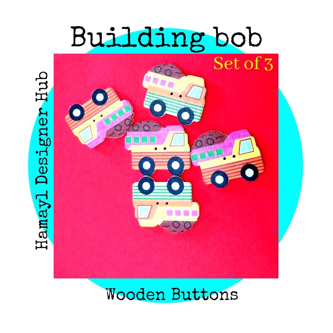 Building Bob - Set of 3 - Wooden Buttons