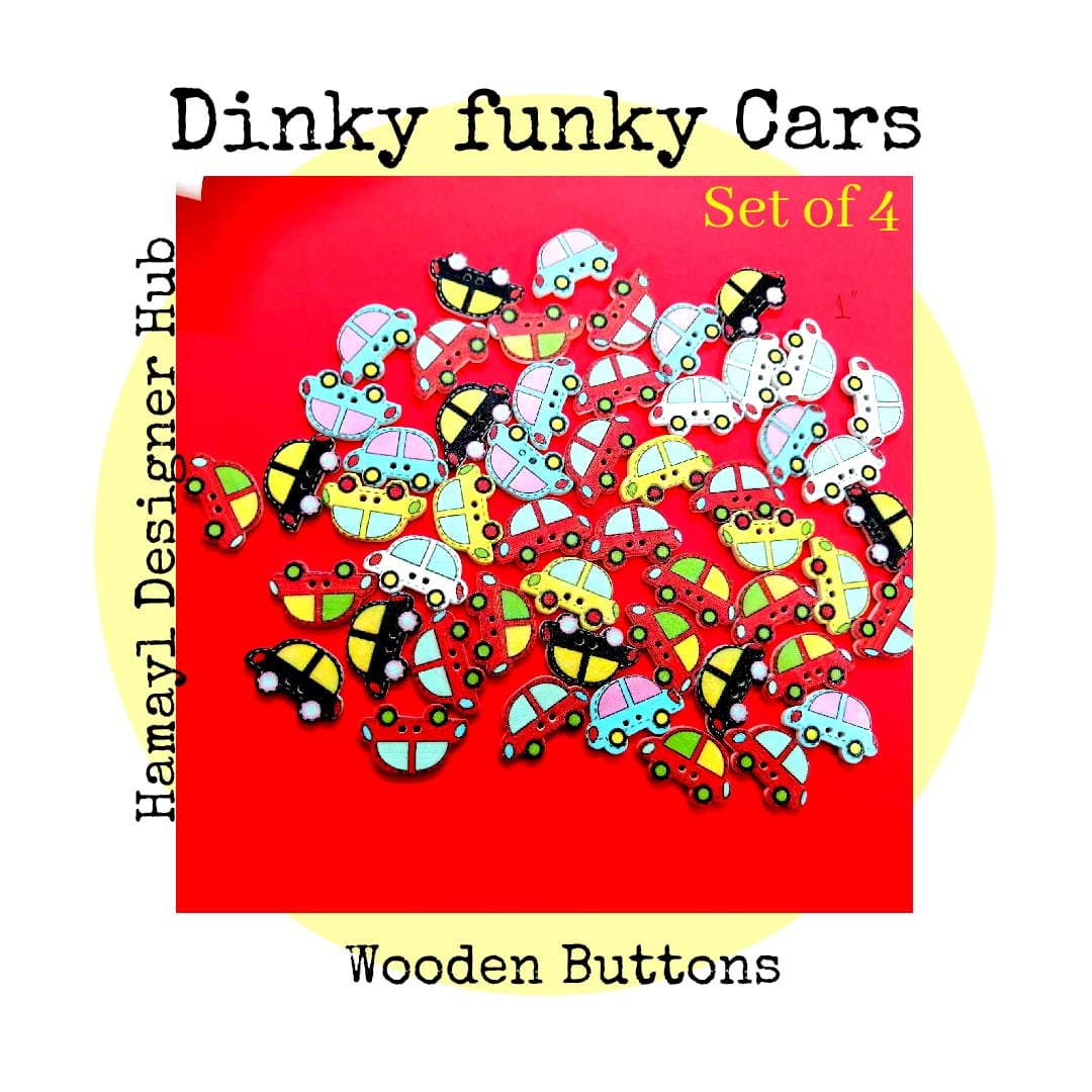 Dinky Funky Cars - Set of 4 - Wooden Buttons