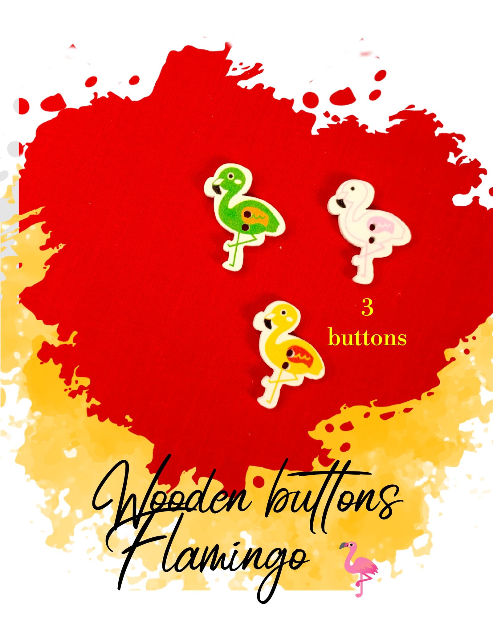 Flamingo – Set of 3 – Funky Wooden Buttons – decorative buttons for kids dresses