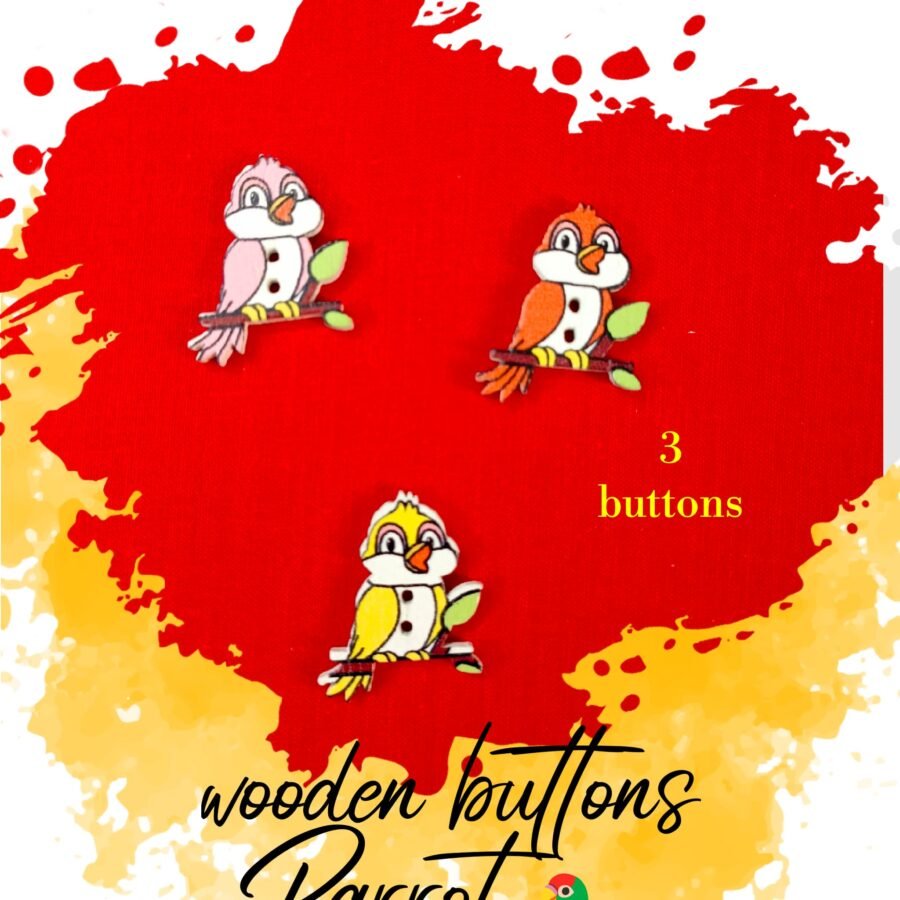 Parrot – Set of 3 – Funky Wooden Buttons – decorative buttons for kids dresses