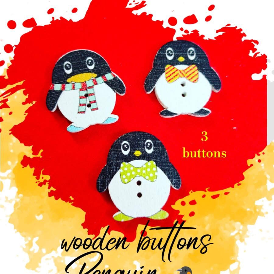 Penguin – Set of 3 – Funky Wooden Buttons – decorative buttons for kids dresses