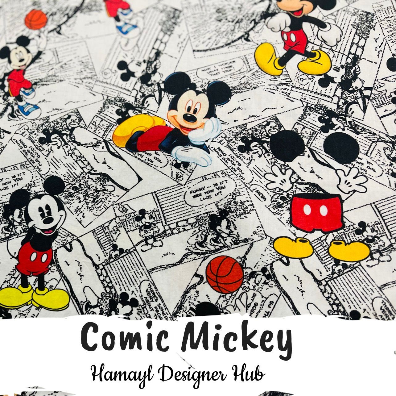 Comic Mickey – digital printed lawn fabric, 45-inch width, unstitched
