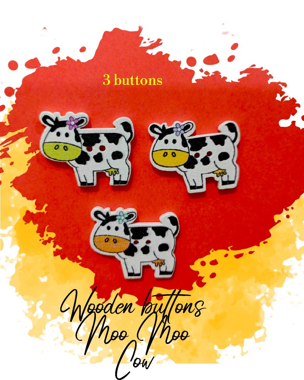 Moo Moo Cow – Set of 3 – decorative buttons for kids dresses