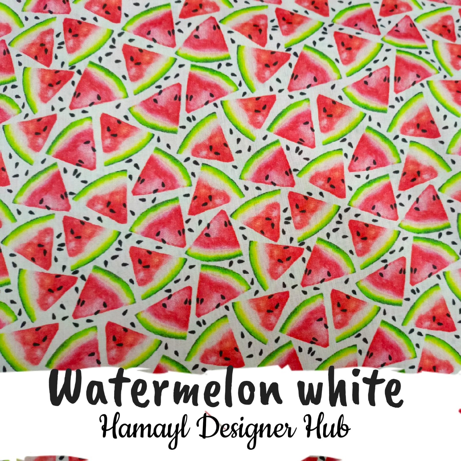 Watermelon White – digital printed lawn fabric, 45-inch width, unstitched