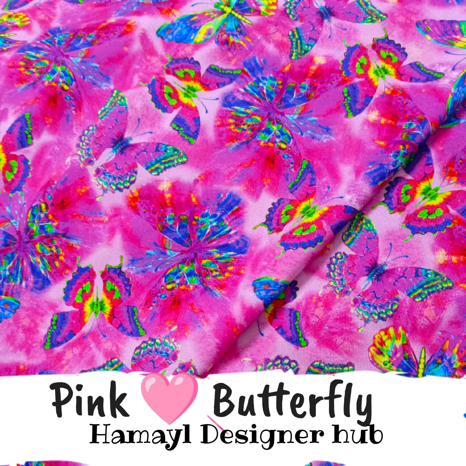 Pink Butterfly – printed winter cotton fabric, unstitched