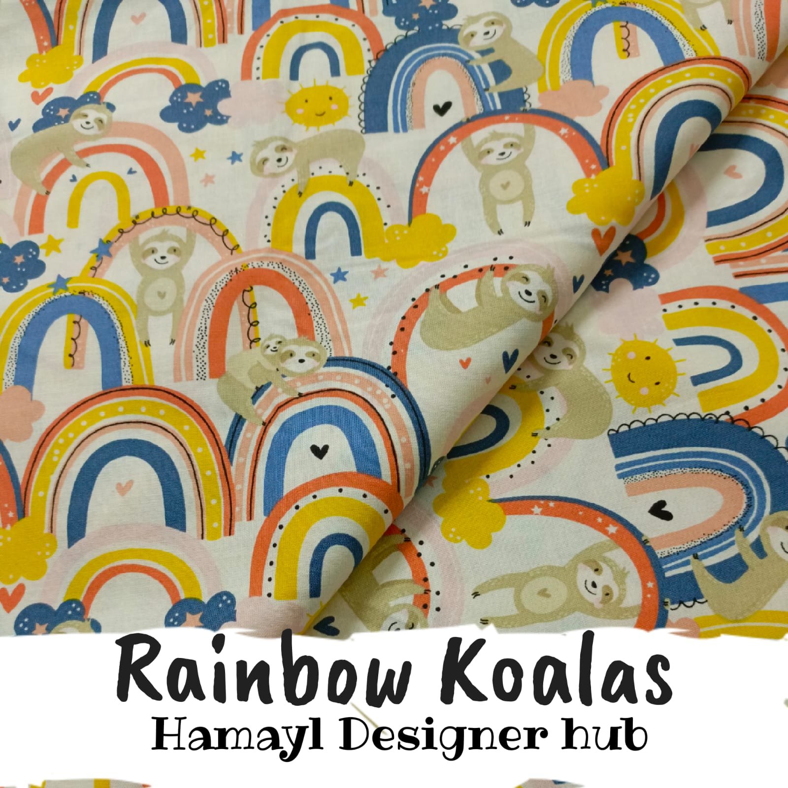 Rainbow Coalas – printed winter cotton fabric, unstitched