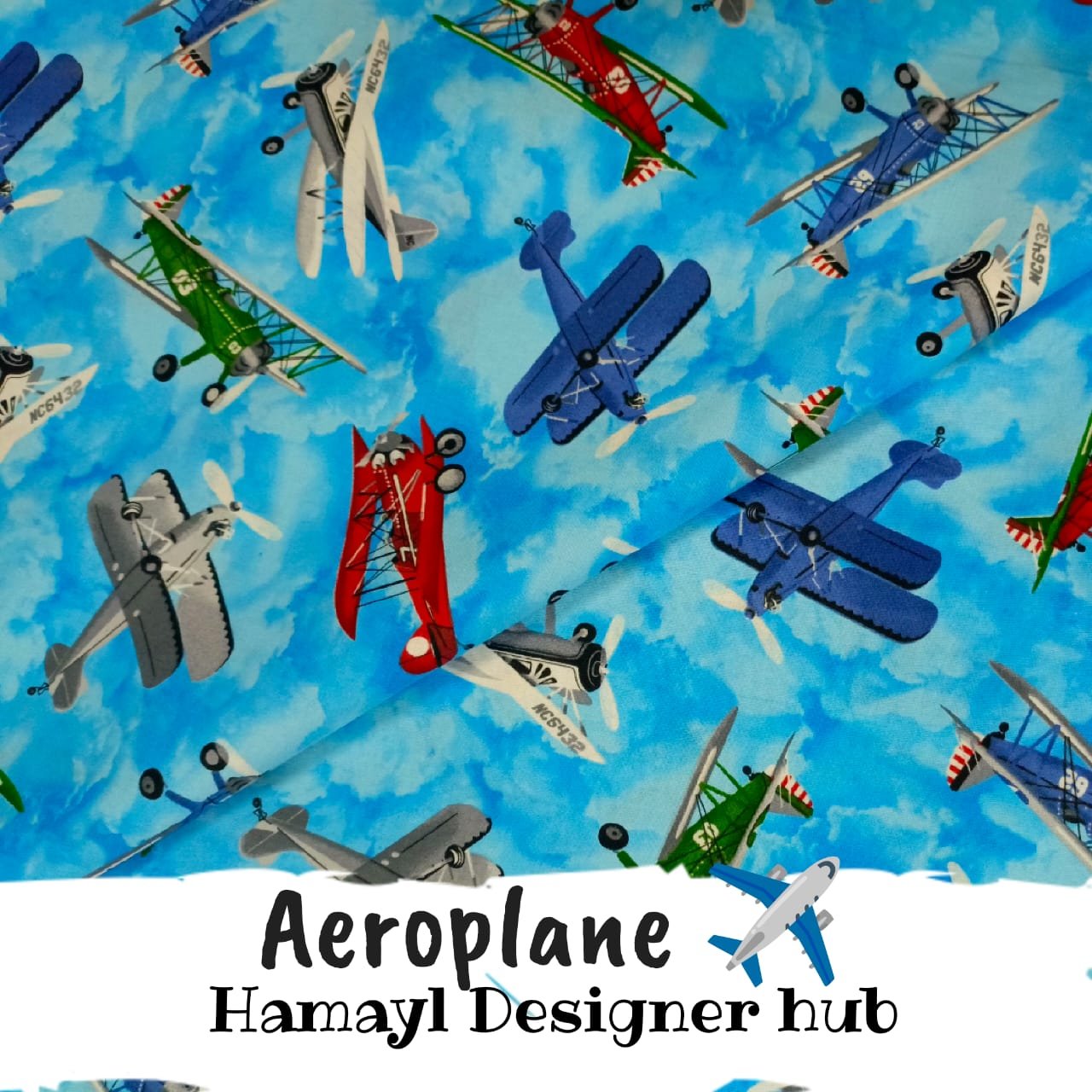 Aeroplane – printed winter cotton fabric, unstitched