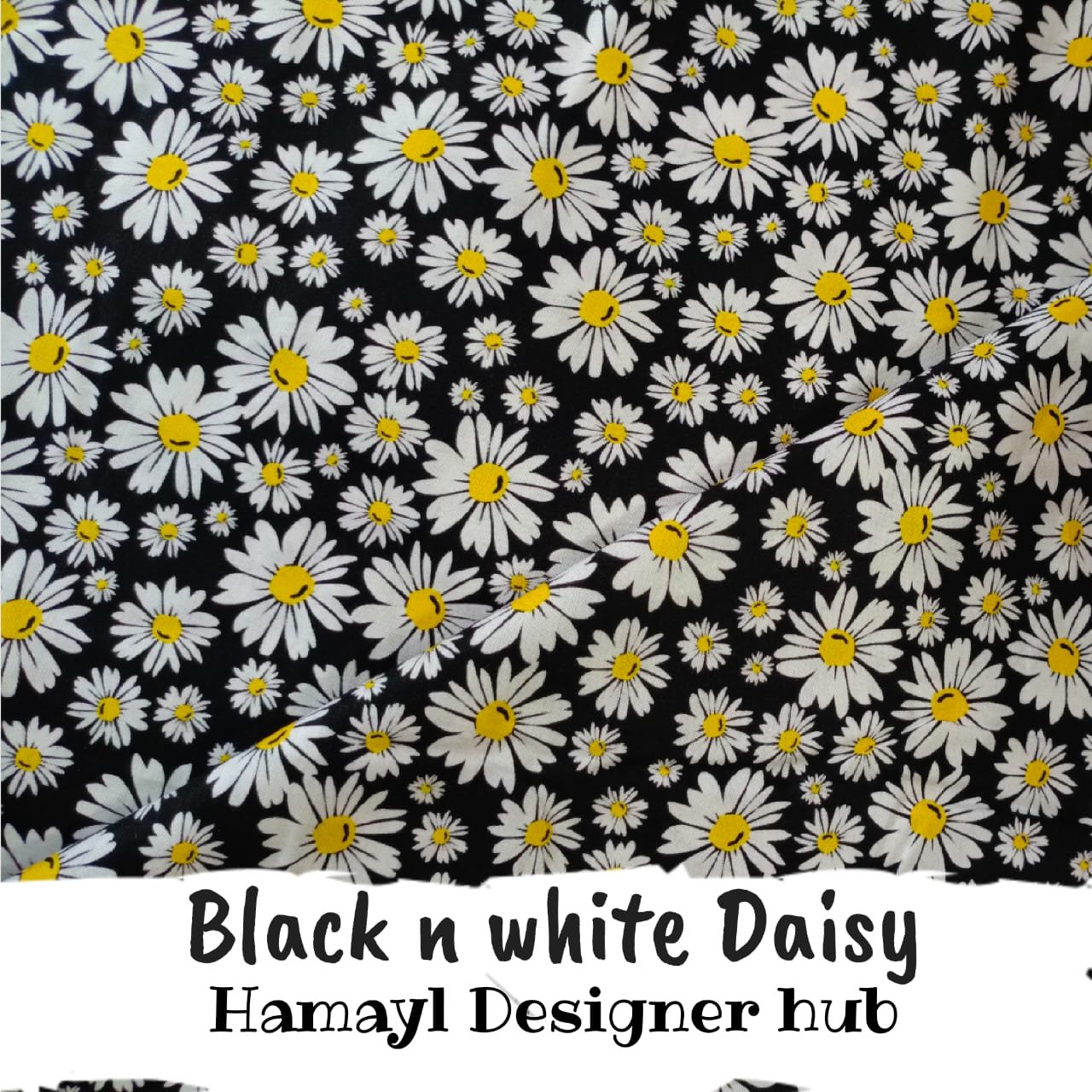 Black n White Daisy – printed winter cotton fabric, unstitched