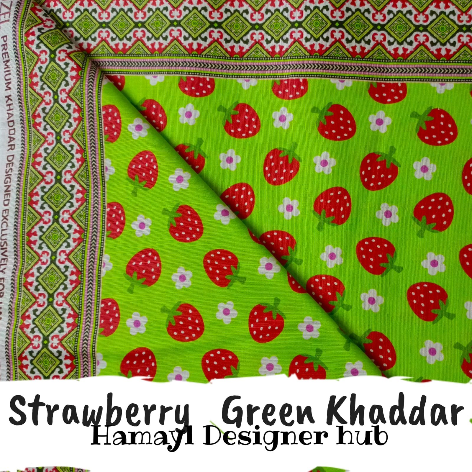 Khaddar – Strawberry-Green – digital printed khaddar fabric, unstitched