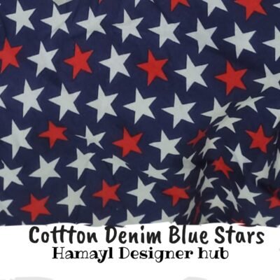 Cotton Denim Blue Stars– 45″ Cartoon Print Cotton Fabric