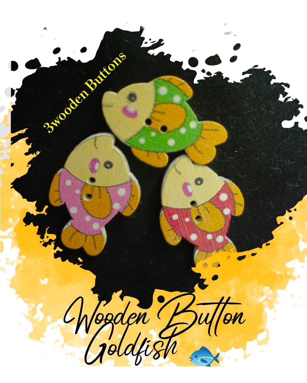Gold Fish Buttons – Set of 3 – decorative buttons for kids dresses
