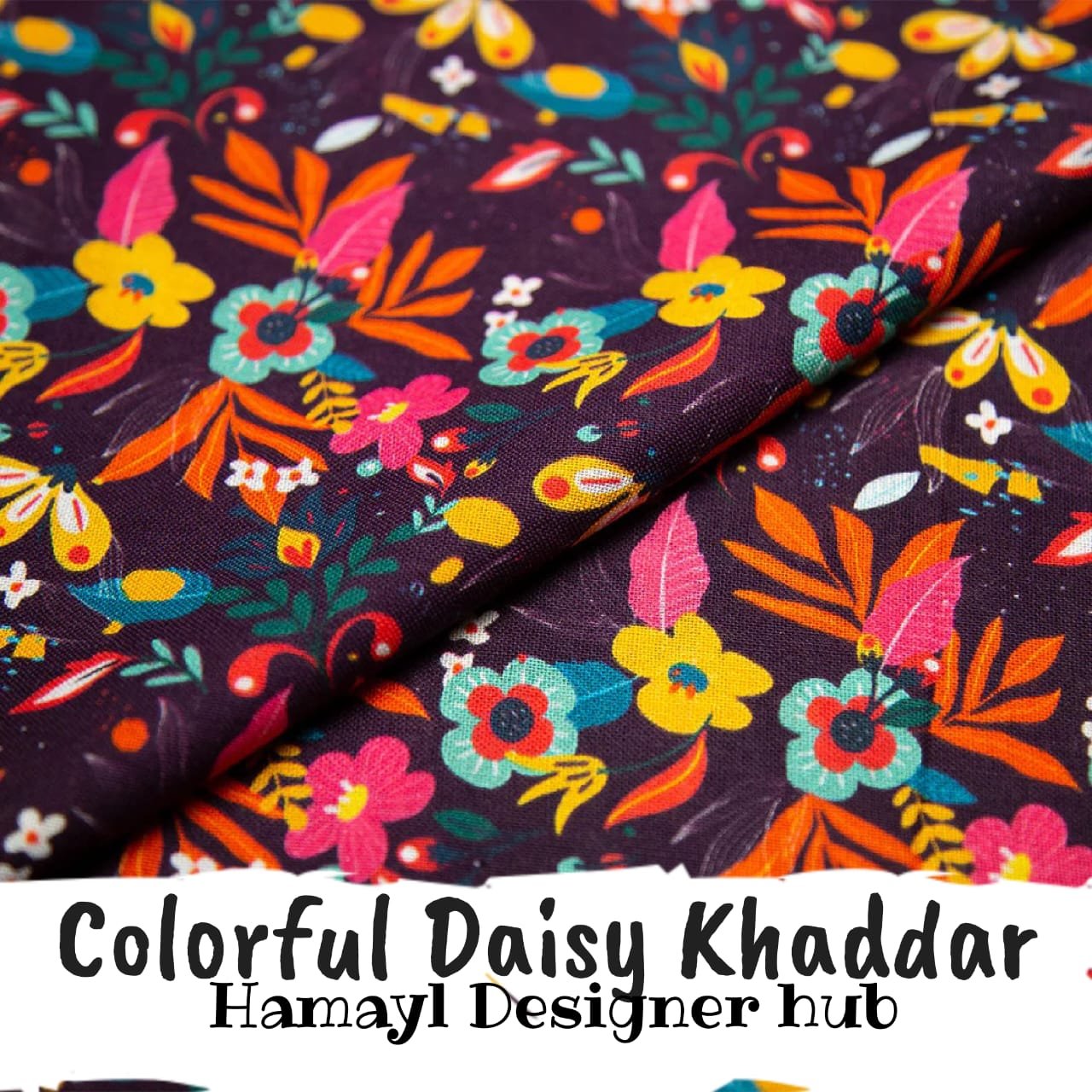 Khaddar – Colorful Daisy – digital printed khaddar fabric, unstitched