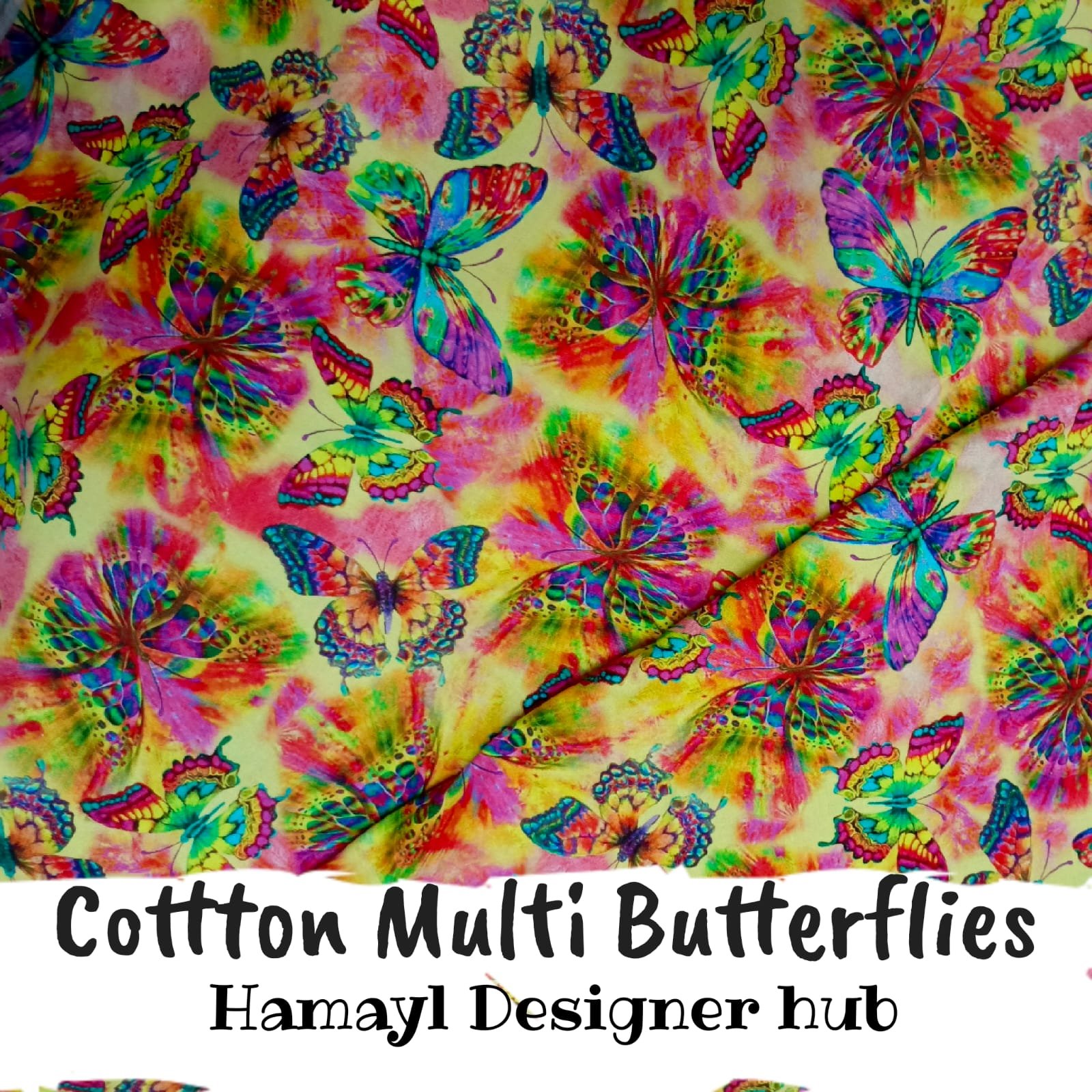 Multi Butterflies – printed winter cotton fabric, unstitched