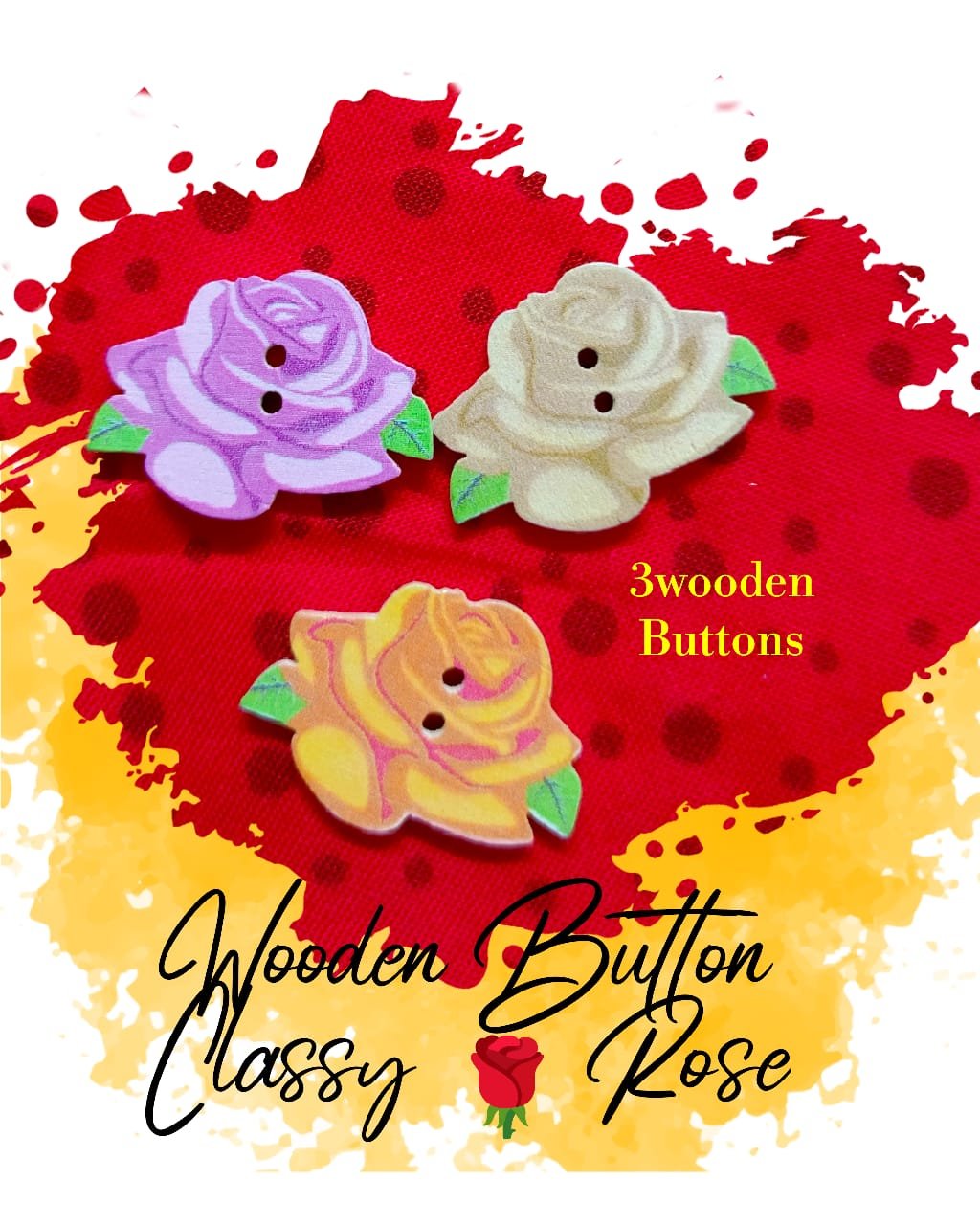 Rose Buttons – Set of 3 – decorative buttons for kids dresses