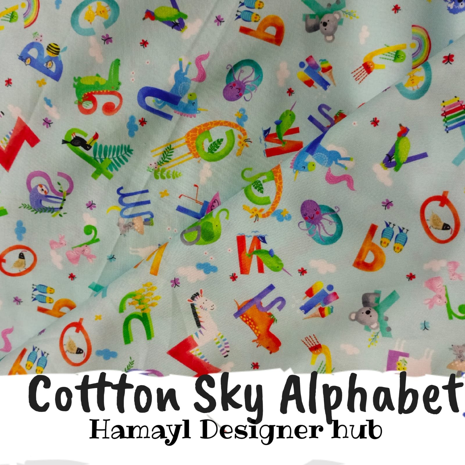 Sky Alphabet – printed winter cotton fabric, unstitched