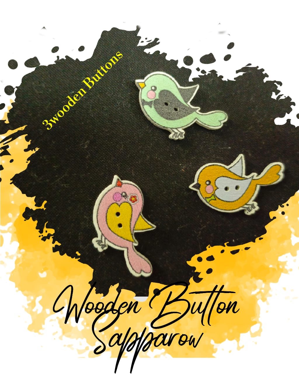 Sparrow Buttons – Set of 3 – decorative buttons for kids dresses
