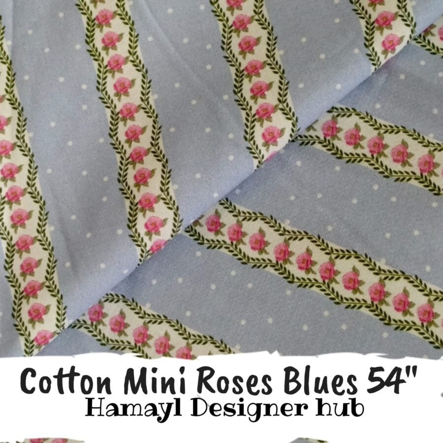 Cotton Mini Roses Blue – printed winter cotton fabric, 45-inch width, unstitched