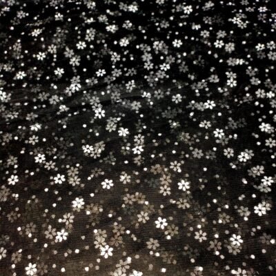 Black Net (60" width)-Black n white Flowers-Imported Net