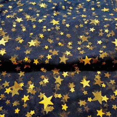 Navy Blue(60"width)- Golden Glittery Stars -Imported Net