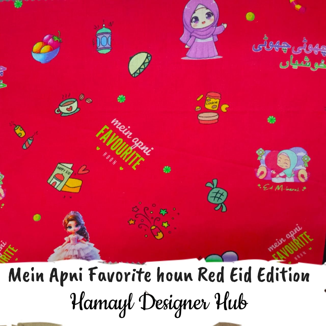 Mein Apni Favorite Houn Red Eid Edition – digital printed lawn fabric, 45-inch width, unstitched