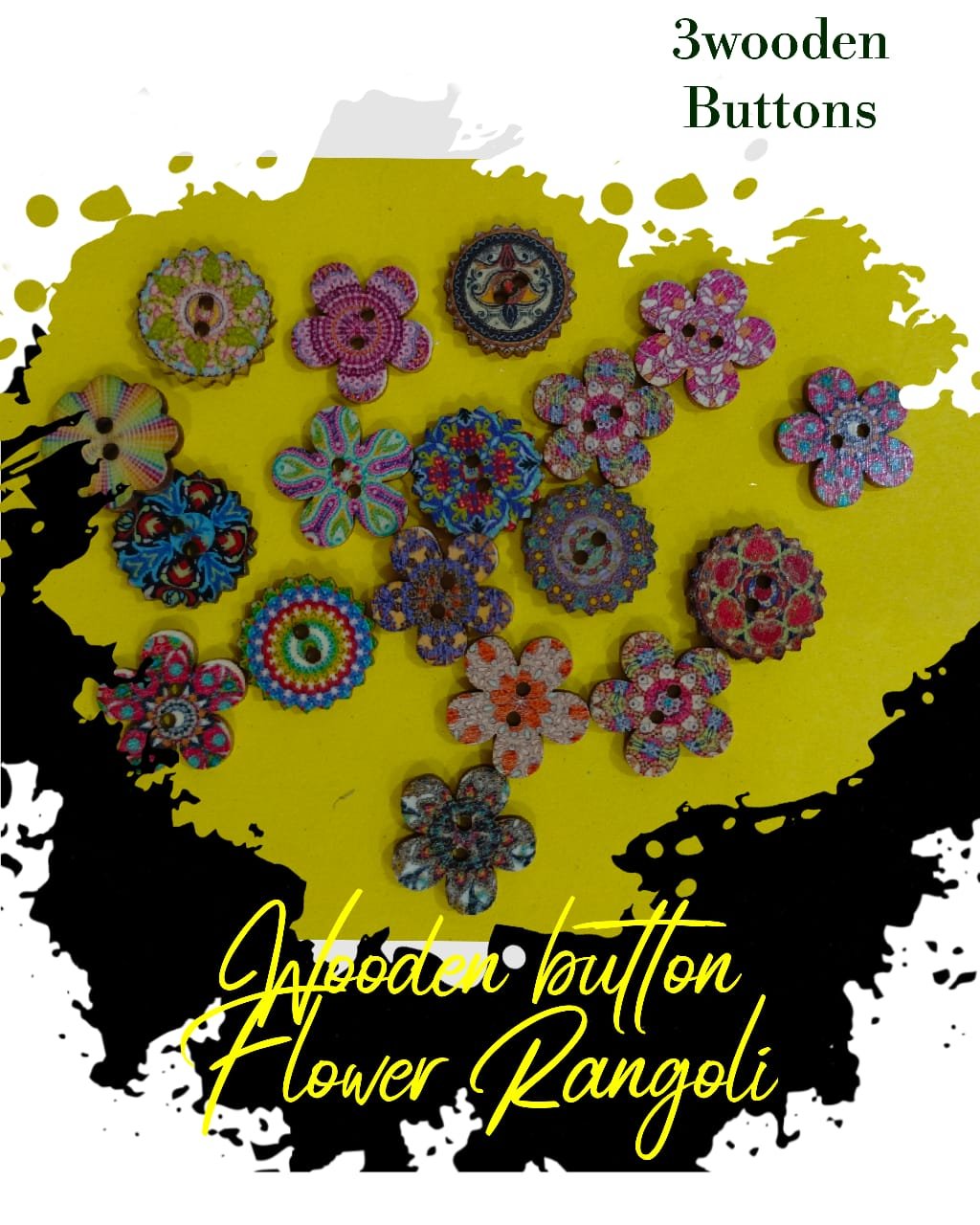 Flower Rangoli – Set of 3 – decorative buttons for kids dresses