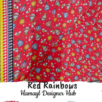 Red Rainbows - Fabric -Funky Digital Lawn- Hamayl Designer Hub