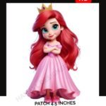 Iron-on patch of Ariel the Little Mermaid in pink dress – 4.5 inch cartoon patch