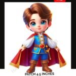 Iron-on patch of cartoon prince in red cape and boots – 4.5 inch royal patch