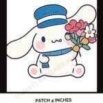 Iron-on patch of Cinnamoroll holding a bouquet and letter – 4 inch applique