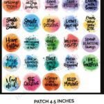 Iron-on patch set with colorful motivational quotes – 4.5 inch each
