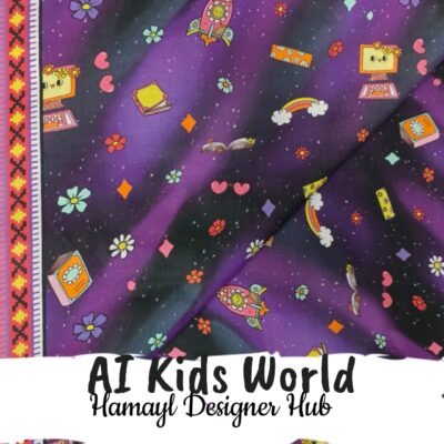 AI Kids World - Fabric -Funky Digital Lawn- Hamayl Designer Hub