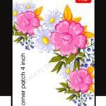 Iron-on corner floral patch with pink flowers – 4 inch decorative applique